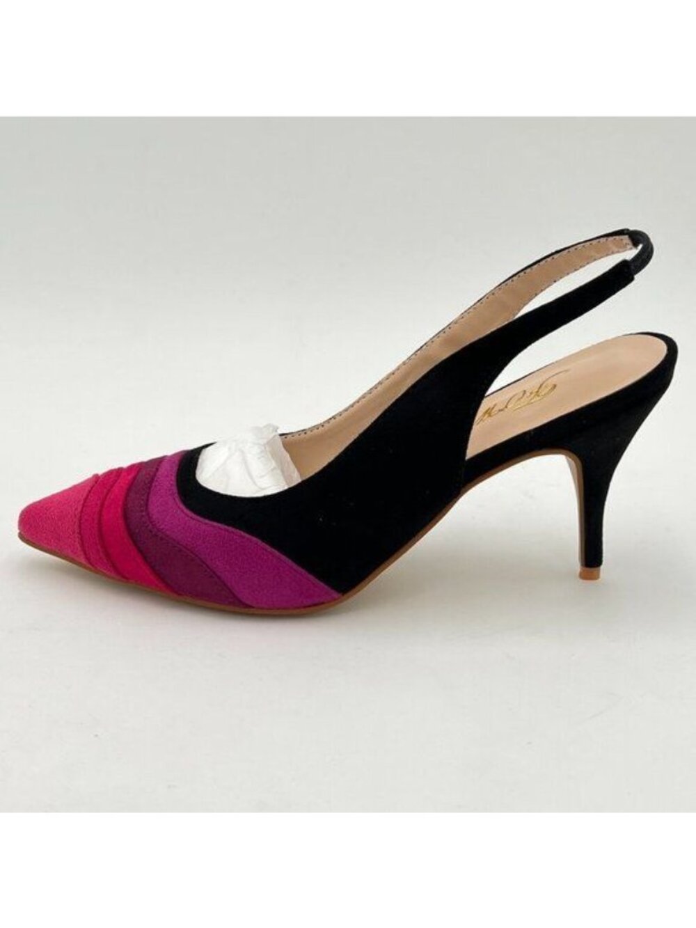 FOWT Pink Pointed Toe Slingback Suede Rainbow Color Stripes High Heel Pumps
